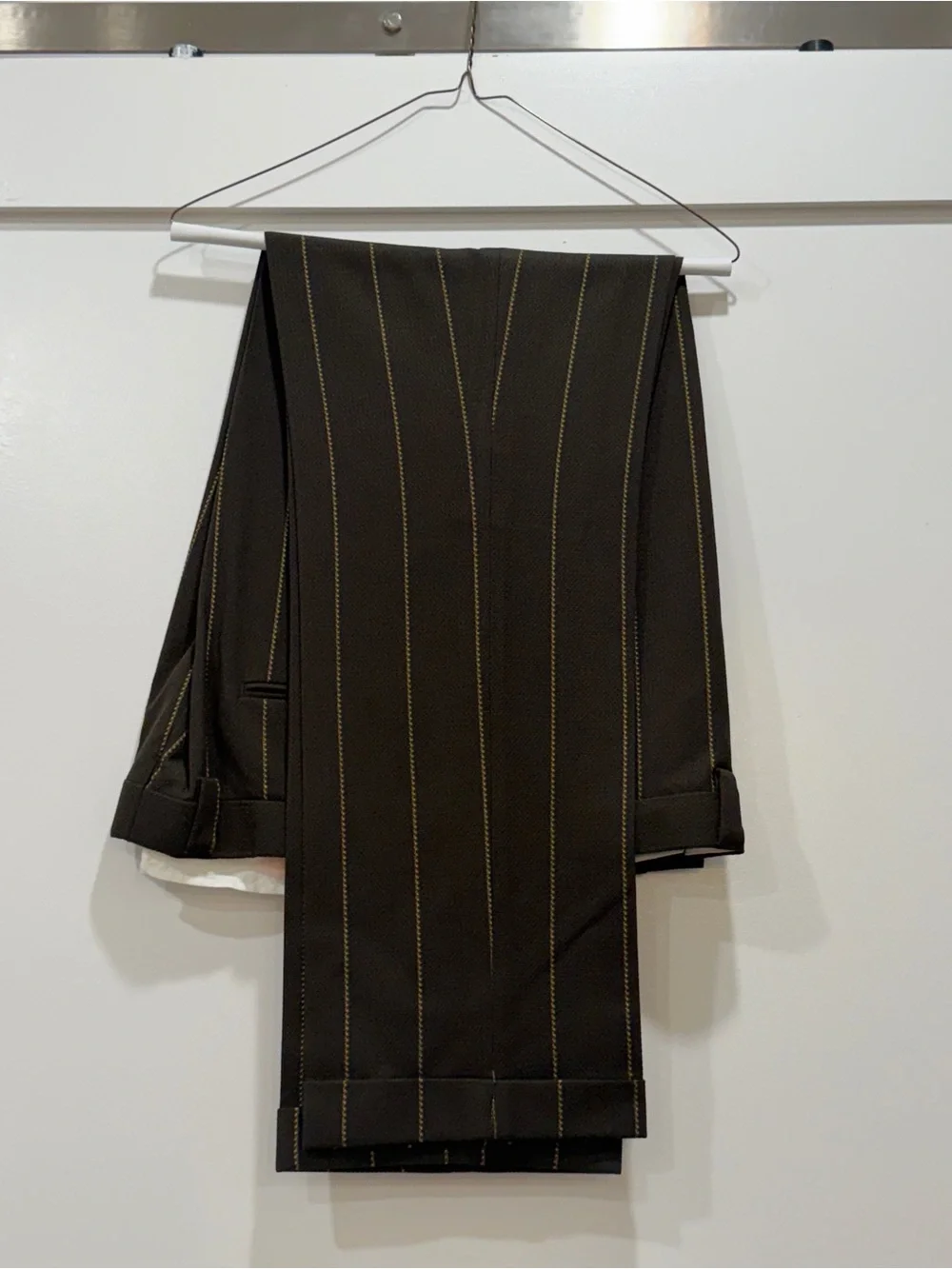 Stacy Adams 3 Pc Suit Dark Green Gold Pinstripe Blazer Vest Pants 44R 38R